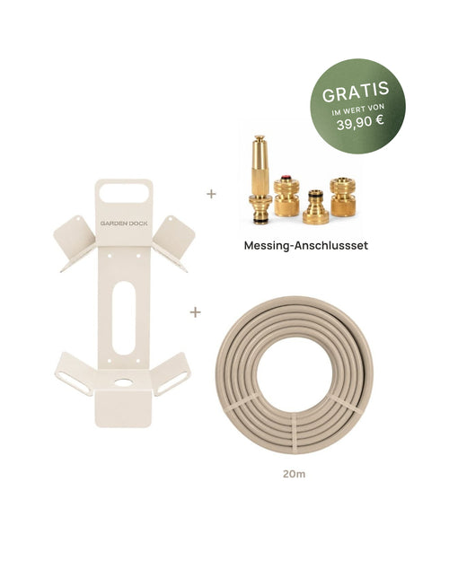 Gartenschlauchhalter Garden Dock Cozy Beige mit Anschlussset, praktische Aufbewahrung für Gartenschläuche in beige Farbe
